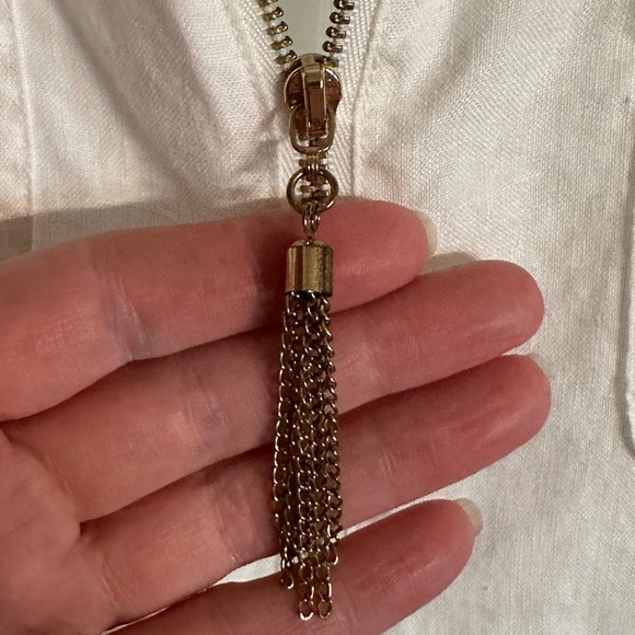 Ellen Tracy Linen Tunic Top Half Zip Rounded Hem Size Medium 3 Quarter Sleeves - Picture 3 of 6